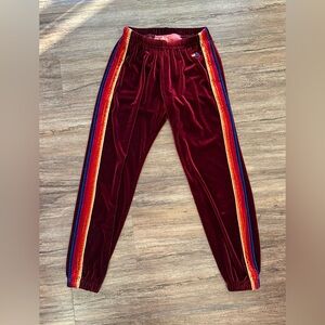 Aviator Nation Velvet 5-Stripe Joggers in Red. Size S